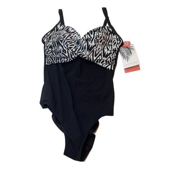 NWT Christina Black Printed Camisole One Piece swimsuit - Picture 2 of 6